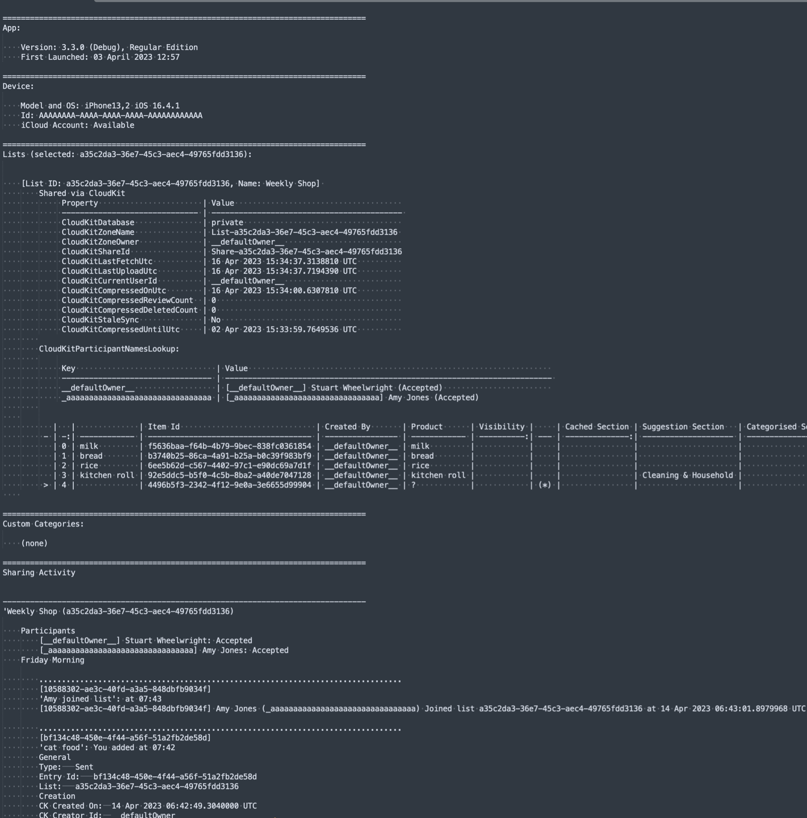 Diagnostic Log example